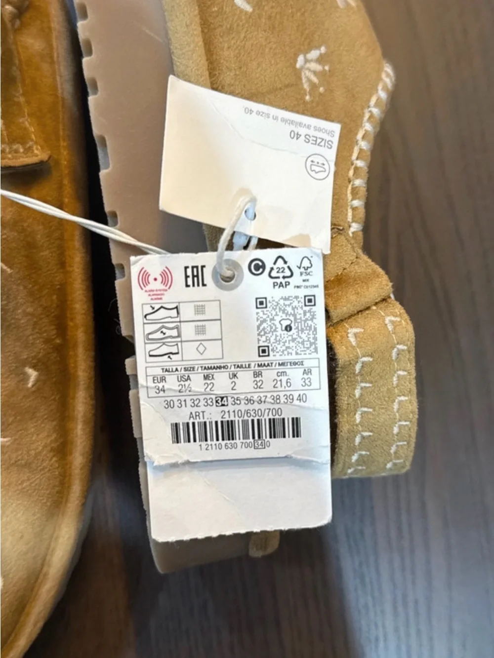 Zara Kids Tan Suede Slip-On Slippers with White Embroidery